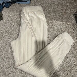 Cream Ribbed Knit Pants